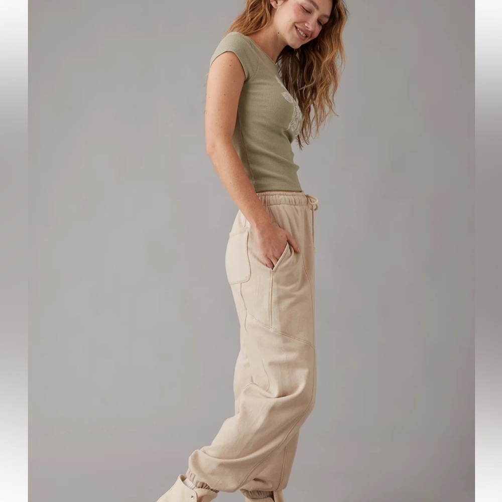 American Eagle Sherpa Baggy Jogger Tan Size XS
